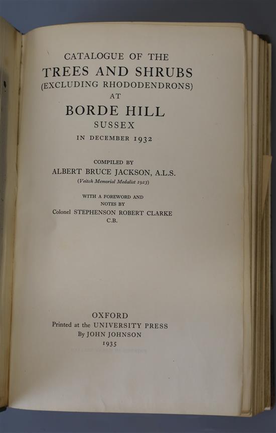 Jackson, Albert Bruce - Catalogue of the Trees and Shrubs (Excluding Rhododendrons) at Borde Hill, Sussex, in December 1932, with a for